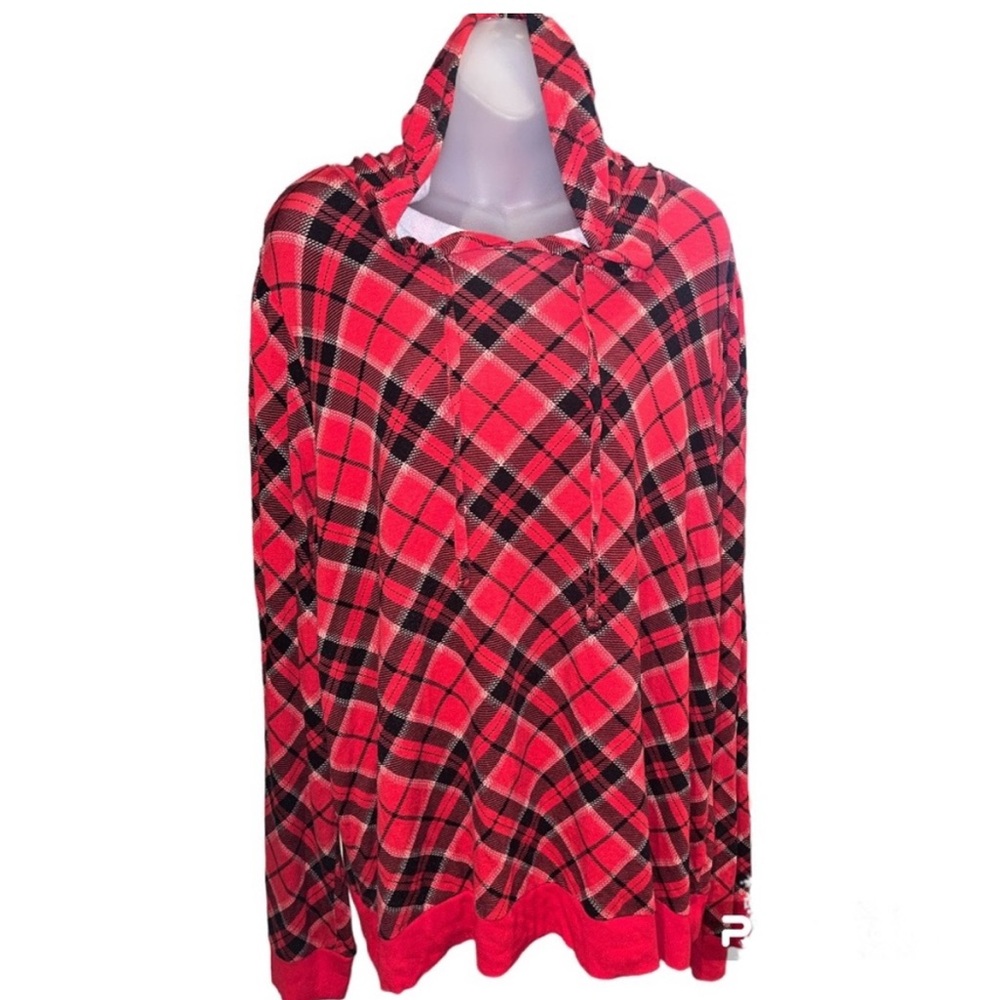 Cato Fashions Plus Size Red & Black Plaid Hooded Sweater 18/20W Cozy Fall Layer